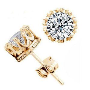 Fifth Avenue Round Cubic Zirconia 18K Gold Plated Large Crown Stud Earrings
